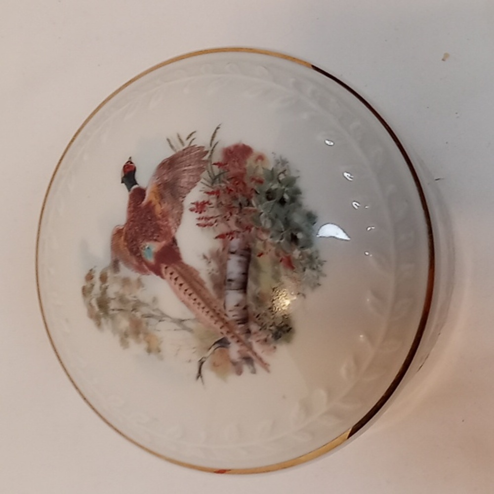 Willow Creek Porcelain Pheasant Wildlife Scene Lidded Tinket Ginger Jewelry Jar